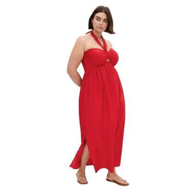 Imagem de City Chic Vestido feminino plus size - Serene Peta Halter Split Maxi, Vermelho cereja, 25 Plus Size