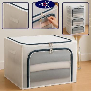 Imagem de Caixa Organizadora Dobrável Tecido com Zíper Visor Frontal para Roupas
