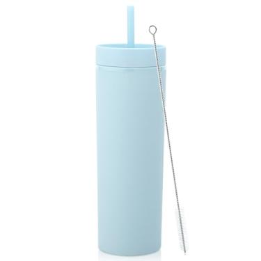 Imagem de Volhoply Copo skinny de plástico de 590 ml, copos de parede dupla com tampa e canudo, caneca de café gelada de viagem reutilizável, copos de água de acrílico fosco sem BPA com canudo para festas
