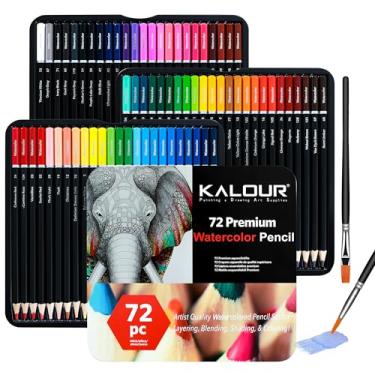 Imagem de KALOUR Lápis de aquarela profissional com 2 pincéis - 72 cores - lindos efeitos de mistura com água ou seco - Ideal para livros de colorir - Lápis solúveis em água para crianças e adultos iniciantes