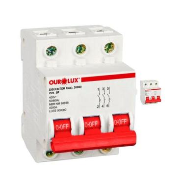 Imagem de 2 Disjuntor 3 Polos 25 Amperes Curva C 4Ka Ourolux