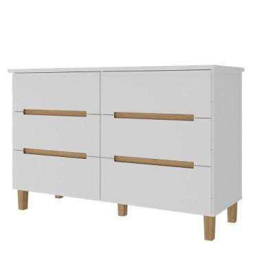 Imagem de Comoda Logan 6 Gavetas em MDF cor Branco e Olmo 136 cm - 73078 - Sun H