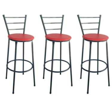 Imagem de Kit 3 Banquetas Alta Bistrô Bancos Cozinha Bar Balcão - Direto da Fabrica (Vermelha)