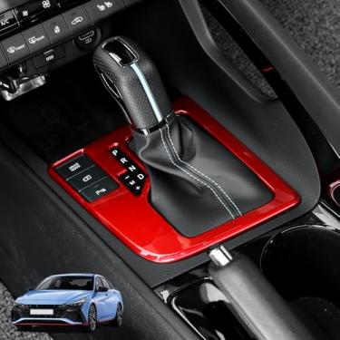 Imagem de Cnaurda Acabamento do console central do carro ABS, capa da moldura do painel de câmbio interno compatível com Hyundai Elantra 2021-2025/Elantra N 2023-2025 (alavanca de freio manual) (vermelho)