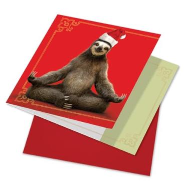 Imagem de The Best Card Company - Cartão de Natal de animais divertidos com envelope - Cartão de saudação infantil, Happy Holidays - Santa Preguiça Yoga CQ6255AXSG