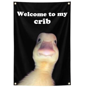 Imagem de starfa lab Tapeçaria engraçada com bandeira de pato Welcome To My Crib, 2 x 3 m, quarto, bandeiras engraçadas, dormitório, decoração de quarto masculino para adolescentes e meninos arte de parede