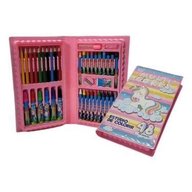 Imagem de Maleta Pintura Infantil P/ Colorir Kit Escolar Estojo 48 Pçs - Fun Gam