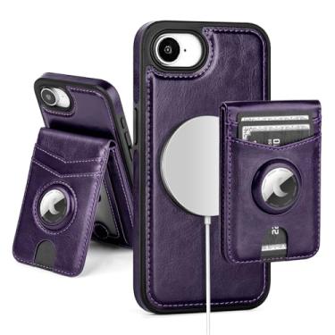 Imagem de SkyEagle Capa carteira compatível com MagSafe para iPhone 16e com suporte para AirTag, 2 em 1, couro sintético, magnético, destacável, com bloqueio de RFID, suporte para cartão de crédito, capa flip