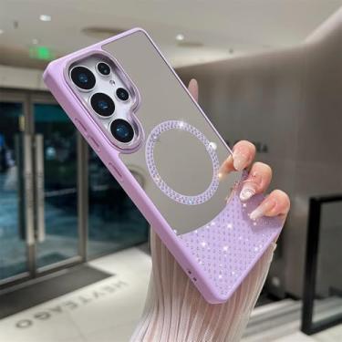 Imagem de Capa de luxo com película espelhada colorida e joias para Samsung Galaxy S25 S24 S23 S22 S21 Ultra Plus A55, capa protetora para carregamento sem fio, roxa, para Galaxy A05