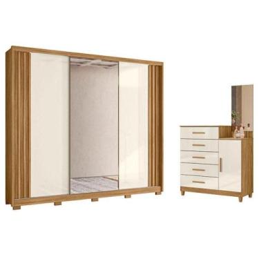 Imagem de Guarda Roupa Casal Arizona E Cômoda Lisboa Freijó Off White - Moval - 