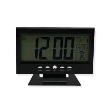 Imagem de Relógio digital LCD de mesa com luz despertador alarme e temperatura controle de voz(preto)