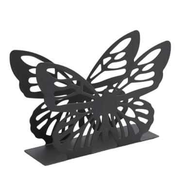 Imagem de predolo Porta-guardanapos de borboleta, dispensador de lenços de papel independente de metal, elegante suporte de ferro rústico para decoração de inauguração, Preto