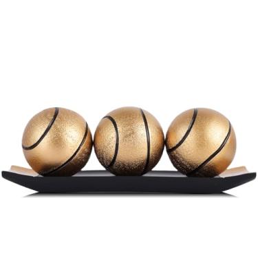 Imagem de Conjunto de pequenas bandejas decorativas e esferas, bolas decorativas douradas com tigelas de centro para mesa de centro, sala de estar, suporte de TV, decoração de peças centrais para mesa, centro