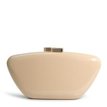 Imagem de HOXIS Bolsa clutch feminina de couro envernizado brilhante com corrente removível para festa de casamento, Nude.