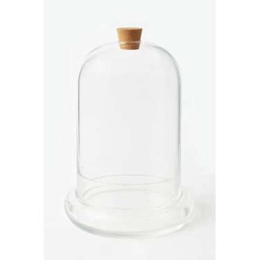 Imagem de WAVY STUDIO Terrário de vidro soprado à mão de 25,4 cm com abertura para fluxo de ar e rolha de cortiça estilo cloche vitrine de viveiro (grande)