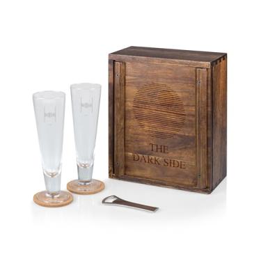Imagem de PICNIC TIME Conjunto de copos de bebida Star Wars Death Star para 2, copos com abridor de garrafa e porta-copos (madeira de acácia)