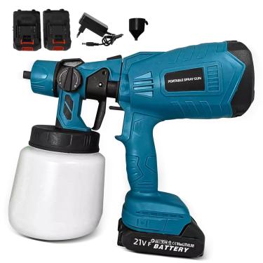 Imagem de Pistola de Pintura Elétrica Profissional Compressor Com Bateria e Regulagem de Spray Com 1000ml Com 2 Baterias 36V Azul