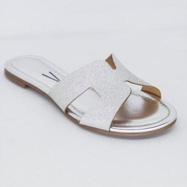 Imagem de Sandalia Vizzano Rasteira Feminina Casual Brilho Macia, Prata, 38