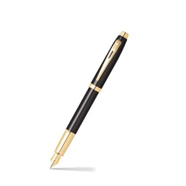 Imagem de Sheaffer 100 canetas-tinteiro de laca preta brilhante com compromissos em tom dourado e ponta média