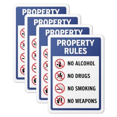 Imagem de 101SignCity "Property Rules: No Alcohol, No Drugs, No Smoking, No Weapons" Placa para Casas, Airbnb, Empresas, Propriedades Privadas - Alumínio 25,4 cm x 35,5 cm, Pacote com 4