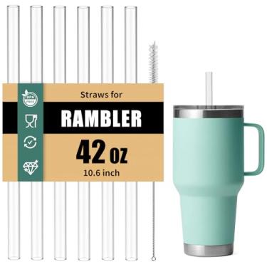 Imagem de Canudos para Yeti Copo Rambler de 1,2 L, 6 Pçs Canudos de Substituição Reutilizáveis de 26 cm, Acessórios de Plástico Rígido Livre de BPA com 1 Escova de Limpeza, Ideal para Smoothies, Milkshakes