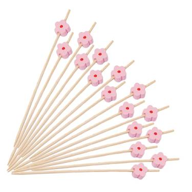 Imagem de Espetos de bambu descartáveis Little Flower Aperitivo, coquetel de palitos de frutas, sanduíche, sobremesa, palitos longos para festa de aniversário, decoração de comida, palitos de coquetéis, bebidas