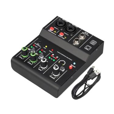 Imagem de simhoa Mixer de áudio de 2 canais, interface de áudio, alimentação fantasma de 48 V, console de mixagem leve, profissional para karaokê e canto doméstico, Preto