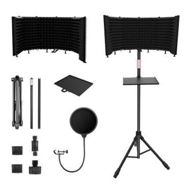 Imagem de Geynnple Escudo de isolamento de microfone – Painel à prova de som dobrável e ajustável para gravação, podcasting, cabine vocal, estúdio e uso doméstico (suporte alto de seis lados)