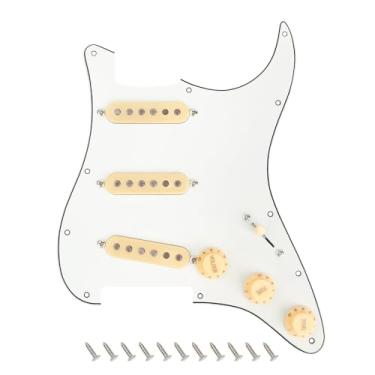 Imagem de Banworks Pickguard SSS vintage F '60s Tones pré-cabeado Strat Pickguard com Alnico escalonado 5 SSS captadores de bobina única para guitarras elétricas Fender Stratocaster Style JT/HBZC-01 branco