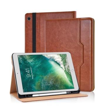 Imagem de Varohix Capa para iPad 5ª/6ª geração (2018/2017) iPad 9,7 polegadas, iPad Air 2/iPad Air suporte de visualização multiângulo com alça de mão despertar automático, marrom