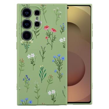 Imagem de RALEAVO Capa para Samsung Galaxy S24 Ultra, linda capa floral com estampa de flores de margaridas, capa de telefone de silicone líquido para meninas e mulheres, capa protetora fina de borracha macia