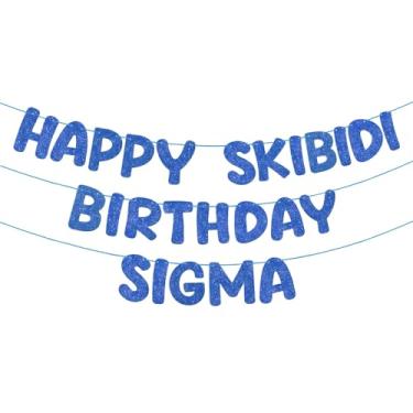 Imagem de Fulmoon Pre Strung Happy Skibidi Birthday Sigma Banner Glitter Funny Zoomer Gen Z Slang Birthday Party Supplies Gen Z Slag Party Decorations Sign Gift (Navy Blue)