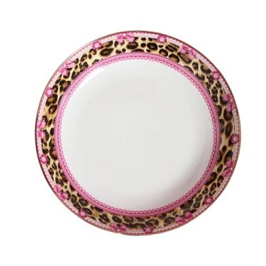Imagem de Prato plano ocidental de cerâmica minimalista estilo europeu rosa fresco e adorável - prato de arroz de renda leopardo de 20 cm