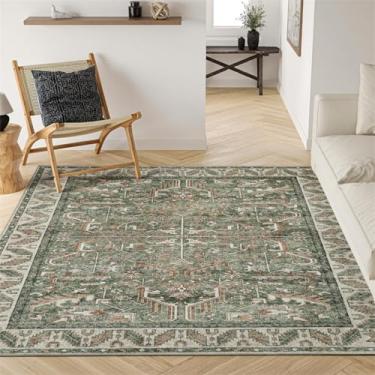 Imagem de ESSMOKO Tapetes tapete turquesa persa para casa, sala de estar, quarto, mesinha de cabeceira, lavável à máquina, vários tamanhos, verde clássico, 60 x 90 cm