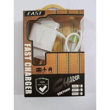 Imagem de Carregador Fast Charger C/ Led V8 -3 Usb Power - OEM, Verde e Rosa