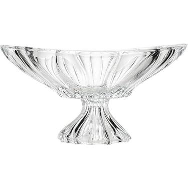 Imagem de Bohemian Crystal AU52213, fruteira oval de cristal plantica transparente de 35,5 cm em uma haste, prato decorativo de centro de mesa para presente de casamento, prato fundo com pé de cristal tcheco