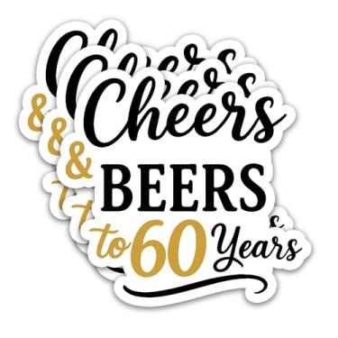 Imagem de (3 peças) Adesivos Cheers & Beers to 60 Years – Decalques de vinil à prova d'água para decoração de festa de aniversário de 60 anos, copos, laptops, sacolas de presente e muito mais – Presente de