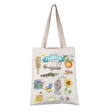 Imagem de VAMSII Bolsa feminina Florida State Gift Retro Florida Shopping Bag Florida Vacation Souvenir Gif Eco Friend Bag, Bege, Large, Portbale