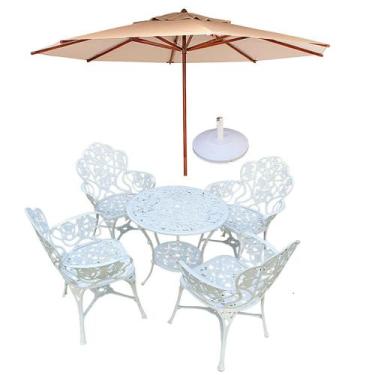 Imagem de Conjunto Nova Hera com Mesa 4 Cadeiras Alumínio Fundido + Guarda Sol p
