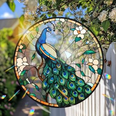 Imagem de VAIIEYO Apanhador de sol acrílico pavão decoração de janela animal, enfeite refletor de luz dupla face de 19 cm para decoração de janela, jardim, varanda ou varanda, inauguração de casa, presente para