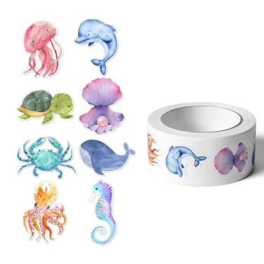 Imagem de 500 peças de adesivos de animais do oceano para crianças - Adesivos fofos de recompensa de criaturas marinhas e carimbos de animais a granel para sala de aula, professores, incentivos para crianças