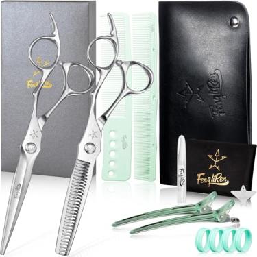 Imagem de Fengliren Tesoura profissional afiada para corte de cabelo de barbeiro, tesoura de cabeleireiro de 15 cm, feita de aço inoxidável para salão de cabeleireiro e uso doméstico (16 cm)