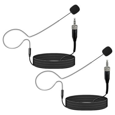 Imagem de Pacote com 2 fones de ouvido com gancho único, microfone de cabeça de bloqueio de parafuso de 3,5 mm, condensador omnidirecional para Sennheiser, trabalho para palestras, teatro, apresentações, preto