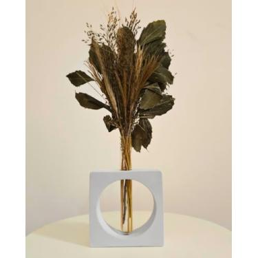 Imagem de Arranjo De Flores Secas Decorativo Vaso Solitário Quadrado
