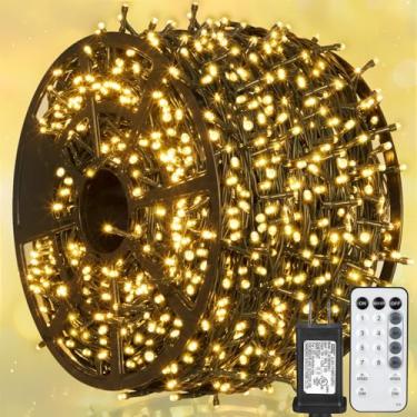Imagem de Weillsnow Cordão de luzes de Natal com controle remoto e temporizador, 8 modos de iluminação, luzes cintilantes, à prova d'água para quarto ao ar livre, quintal, parede de árvore (branco quente)