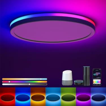 Imagem de Matane Luz de teto LED inteligente WiFi, luminária embutida RGB de 12 polegadas, cores DIY, compatível com Alexa Google Home, luzes de teto 3000K-6500K para quarto, sala de estar, branco