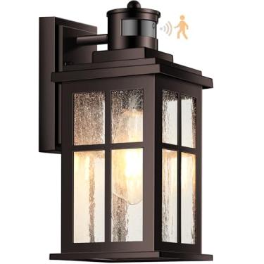 Imagem de VIANIS Luminárias externas com sensor de movimento marrom, luzes de garagem externas bronze polido a óleo, arandela de montagem na parede, lanterna de parede externa para jardim, pátio, porta da