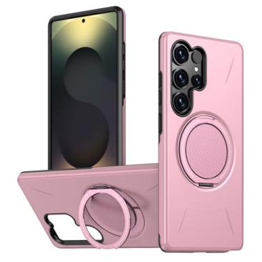 Imagem de HAOMRIYL Capa para Samsung Galaxy S25 Ultra/S25 Plus/S25, anel giratório magnético, capa de proteção de lente fina à prova de choque, rosa, S25plus