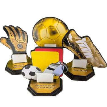 Imagem de Kit 4 Troféus Futebol 20cm Ouro Mdf E Acrílico Destaques