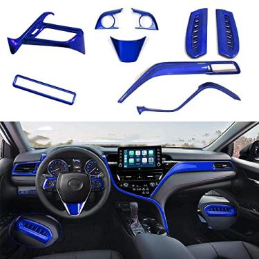 Imagem de Boltry ABS Conjunto completo de interiores de carro painel de instrumentos decorativo console central moldagem acabamento saída de ar acessórios de capa de volante automotivo 9 peças para Toyota Camry